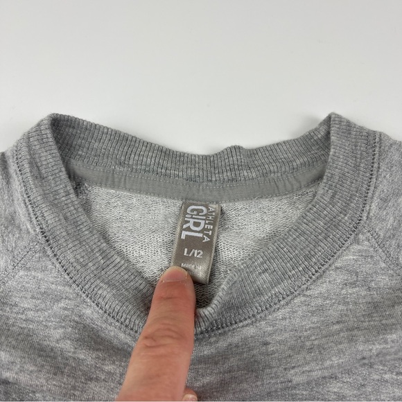 Athleta Girl Heather Gray Cross Front Sweatshirt Large 12 - Picture 3 of 3